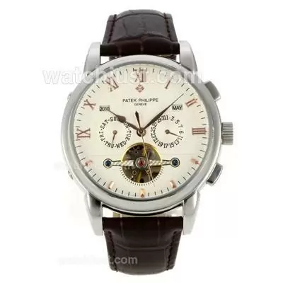 Patek Philippe Perpetual Calendar Tourbillon Automatic With White Dial Coffee Roman/stick Markers