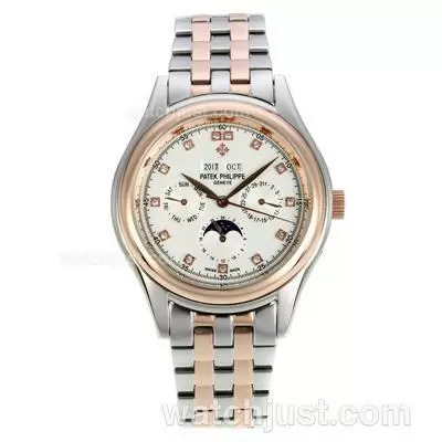 Patek Philippe Perpetual Calendar Automatic Two Tone With White Dial Diamond Markers