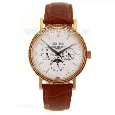 Patek Philippe Perpetual Calendar Automatic Rose Gold Case With White Dial