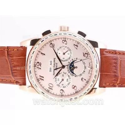 Patek Philippe Perpetual Calendar Chrono Automatic Rose Gold Case Cz Diamond Bezel With Champagne Dial