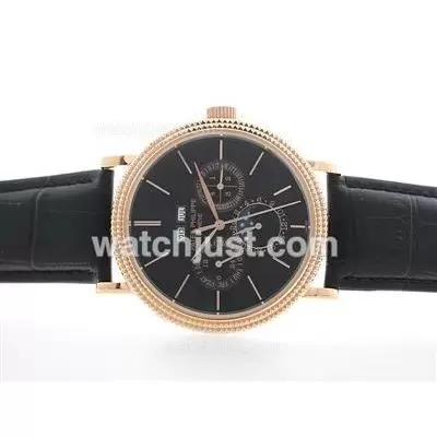 Patek Philippe Perpetual Calendar Rose Gold Case With Black Dial Stick Marking