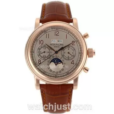 Patek Philippe Perpetual Calendar Automatic Rose Gold Case With Champagne Dial 18k Plated Gold Movement