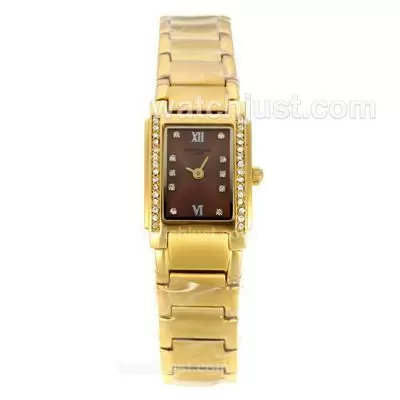 Patek Philippe Twenty 4 Full Gold With Diamond Bezel And Marking Brown Dial Lady Size