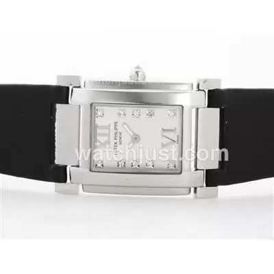 Patek Philippe Twenty 4 Hours Automatic Movement White Dial With Diamond Marking Black Strap Lady Size