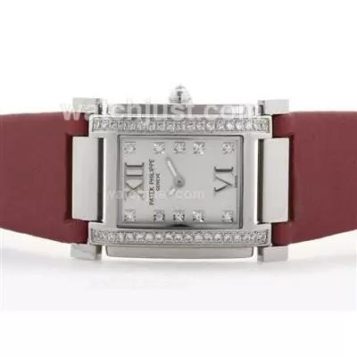 Patek Philippe Twenty 4 Hours Automatic Movement White Dial With Diamond Marking&bezel Red Strap Lady Size