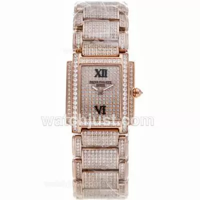 Patek Philippe Twenty 4 Automatic Movement Full Rose Gold With Diamond Bezel And Dial Lady Size