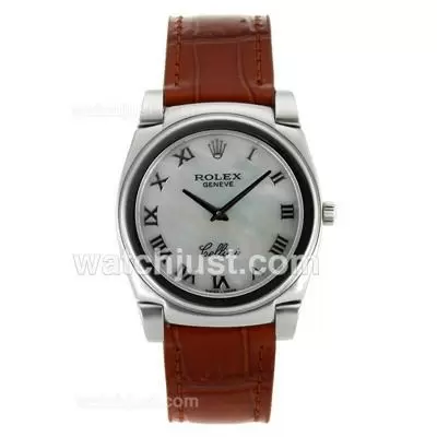 Rolex Cellini Roman Markers With Mop Dial Brown Leather Strap