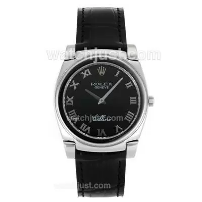 Rolex Cellini Roman Markers With Black Dial Black Leather Strap