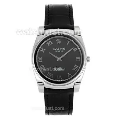 Rolex Cellini Roman Markers With Gray Dial Black Leather Strap