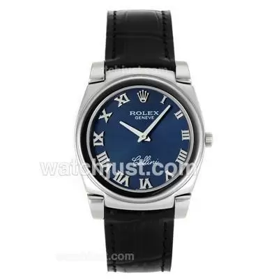 Rolex Cellini Roman Markers With Blue Dial Black Leather Strap