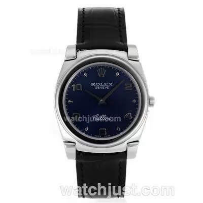 Rolex Cellini Stick/number Markers With Blue Dial Black Leather Strap