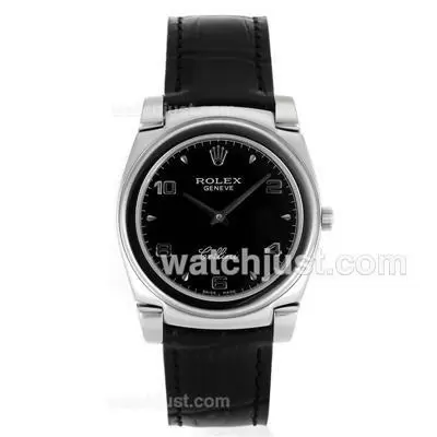 Rolex Cellini Stick/number Markers With Black Dial Black Leather Strap