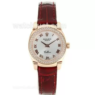 Rolex Cellini Rose Gold Case Diamond Bezel With White Dial Roman Markers