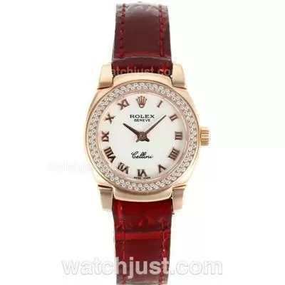 Rolex Cellini Rose Gold Case Diamond Bezel With White Dial Roman Markers