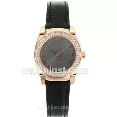 Rolex Cellini Rose Gold Case Diamond Bezel With Gray Dial Roman Markers