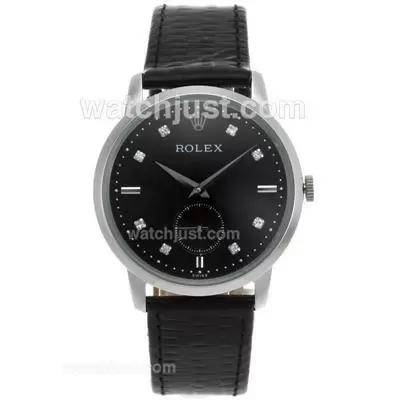 Rolex Cellini Automatic Diamond Markers With Black Dial Leather Strap