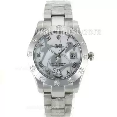 Rolex Datejust Ii Automatic Diamond Bezel Roman Markers With Mop Dial Flowers Illustration