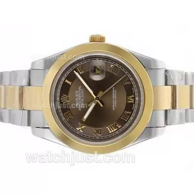 Rolex Datejust Ii Automatic Two Tone Roman Markers With Brown Dial