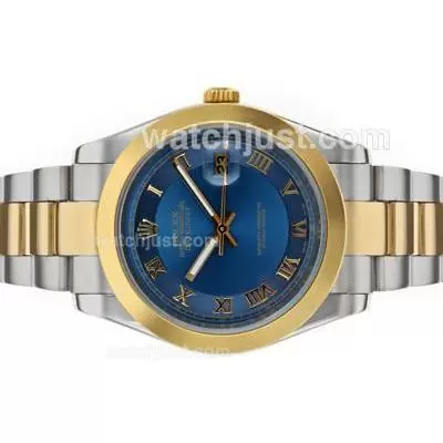 Rolex Datejust Ii Automatic Two Tone Roman Markers With Blue Dial