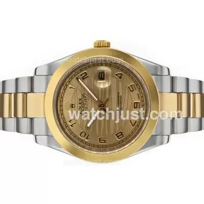 Rolex Datejust Ii Automatic Two Tone Number Markers With Golden Wave Dial