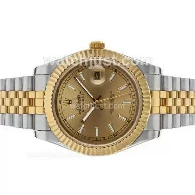 Rolex Datejust Ii Automatic Two Tone Stick Markers With Golden Dial