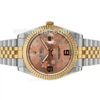 Rolex Datejust Ii Automatic Two Tone With Pink Floral Motif Dial