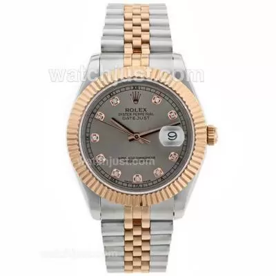 Rolex Datejust Ii Automatic Movement Two Tone Diamond Markers With Gray Dial