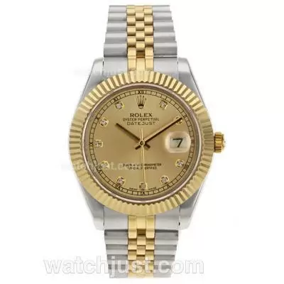 Rolex Datejust Ii Automatic Movement Two Tone Diamond Markers With Golden Dial