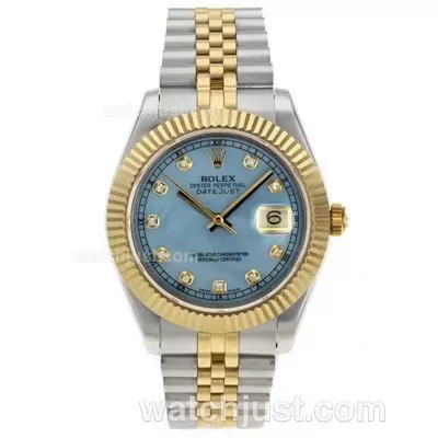 Rolex Datejust Ii Automatic Movement Two Tone Diamond Markers With Blue Mop Dial