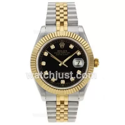 Rolex Datejust Ii Automatic Movement Two Tone Diamond Markers With Black Dial