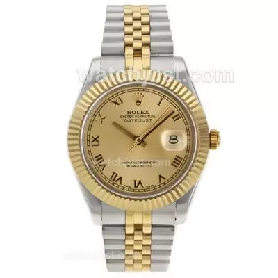 Rolex Datejust Ii Automatic Movement Two Tone Roman Markers With Golden Dial