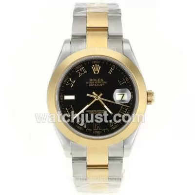 Rolex Datejust Ii Automatic Movement Two Tone Roman Markers With Black Dial