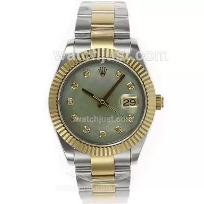 Rolex Datejust Ii Automatic Movement Two Tone Diamond Markers With Green Mop Dial