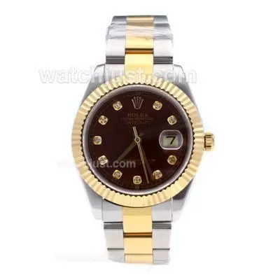 Rolex Datejust Ii Automatic Movement Two Tone Diamond Markers With Brown Dial