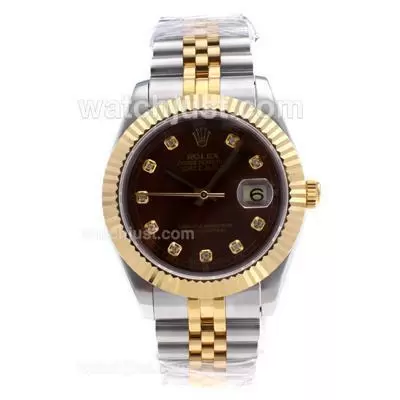 Rolex Datejust Ii Automatic Movement Two Tone Diamond Markers With Brown Dial