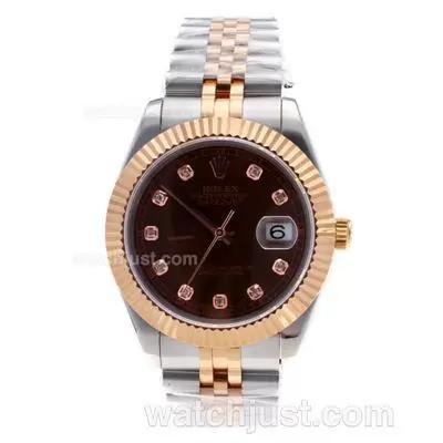 Rolex Datejust Ii Automatic Movement Two Tone Diamond Markers With Brown Dial