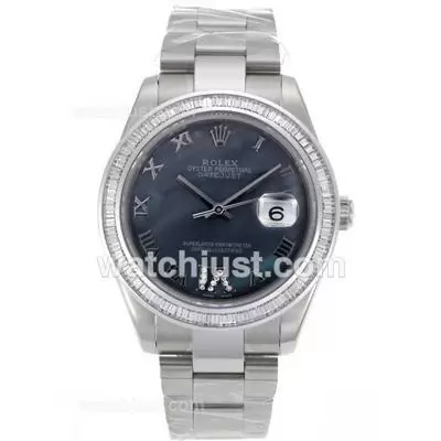 Rolex Datejust Ii Automatic Movement Cz Diamond Bezel Roman Markers With Black Mop Dial