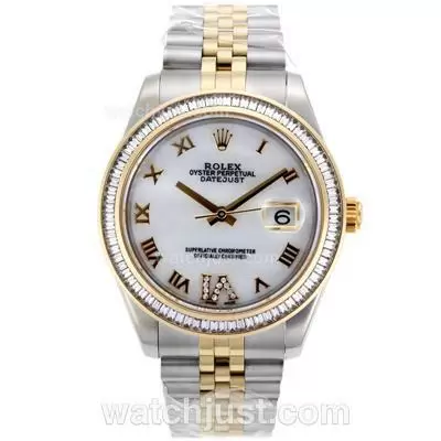 Rolex Datejust Ii Automatic Movement Two Tone Cz Diamond Bezel Roman Markers With Mop Dial