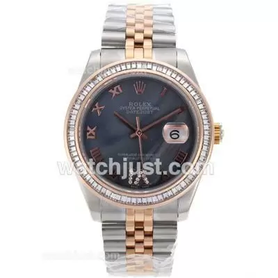 Rolex Datejust Ii Automatic Movement Two Tone Cz Diamond Bezel Roman Markers With Black Mop Dial