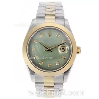 Rolex Datejust Ii Automatic Movement Two Tone Diamond Markers With Green Mop Dial