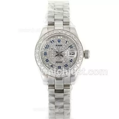 Rolex Datejust Automatic Diamond Bezel And Dial With Blue Number Markers S/s Sapphire Glass