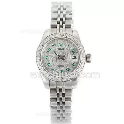 Rolex Datejust Automatic Diamond Bezel And Dial With Green Number Markers S/s Sapphire Glass