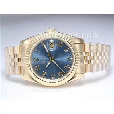 Rolex Datejust Automatic Full Gold With Blue Dial Roman Marking