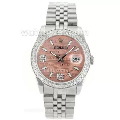 Rolex Datejust Automatic Movement Diamond Bezel With Pink Watermark Dial S/s