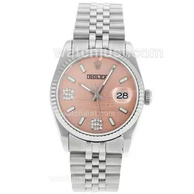 Rolex Datejust Automatic Movement With Pink Watermark Dial S/s