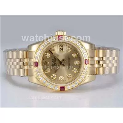 Rolex Datejust Automatic Full Gold With Diamond Bezel And Marking Golden Dial