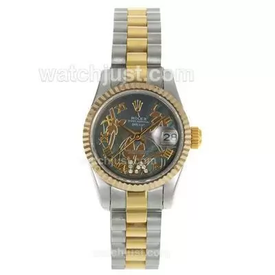 Rolex Datejust Automatic Two Tone Roman Markers With Mop Dial Flowers Illustration