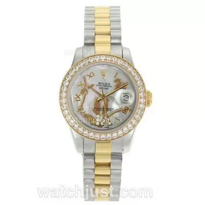 Rolex Datejust Automatic Two Tone Roman Markers With White Mop Dial Flowers Illustration