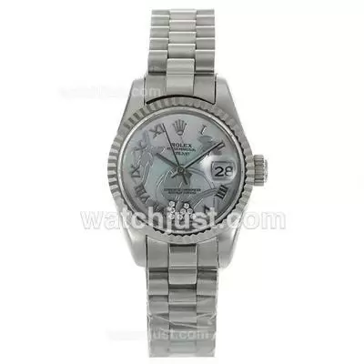 Rolex Datejust Automatic Roman Markers With White Mop Dial Flowers Illustration