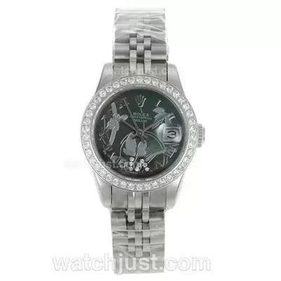 Rolex Datejust Automatic Diamond Bezel Roman Markers With Mop Dial Flowers Illustration